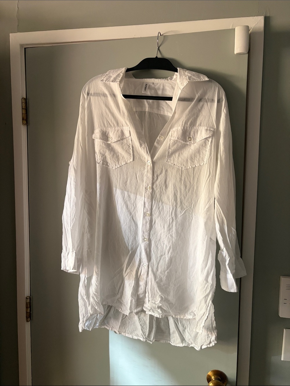 Sunseeker - white lightweight beach cover-up top, size small. Cotton.